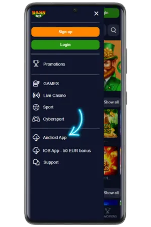 Bass Win APK download button Android selection