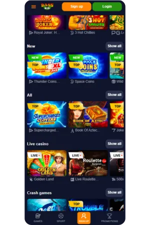 Bass Win casino main page UK