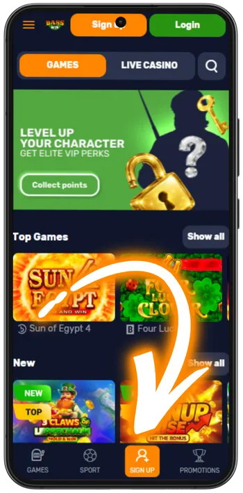 BassWin Tap Sign Up