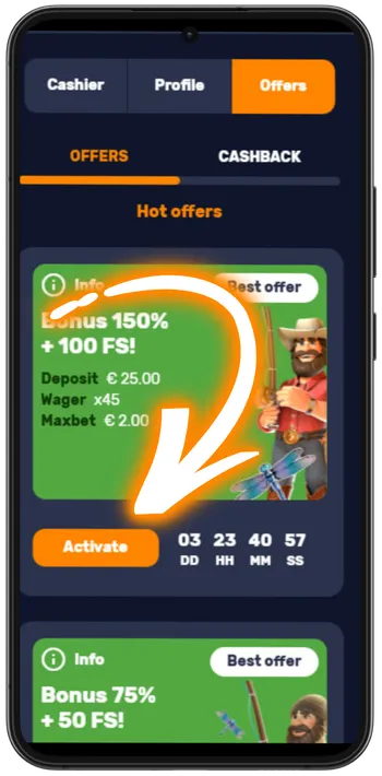 BassWin Activate the offer in Cashier: